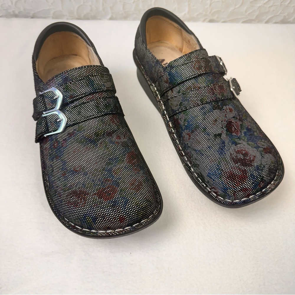 Algeria Shoes Size 9 Women's Comfort Clog Multicolor Leather Slip On Floral
